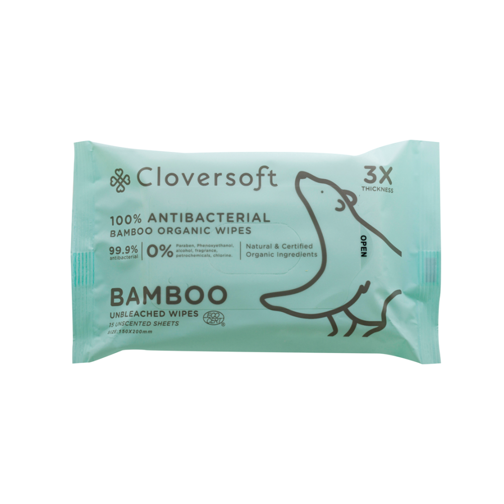 Unbleached Bamboo 99.9% Antibacterial Organic Wipes 15 Sheets (Value Bundle of 20 packs)