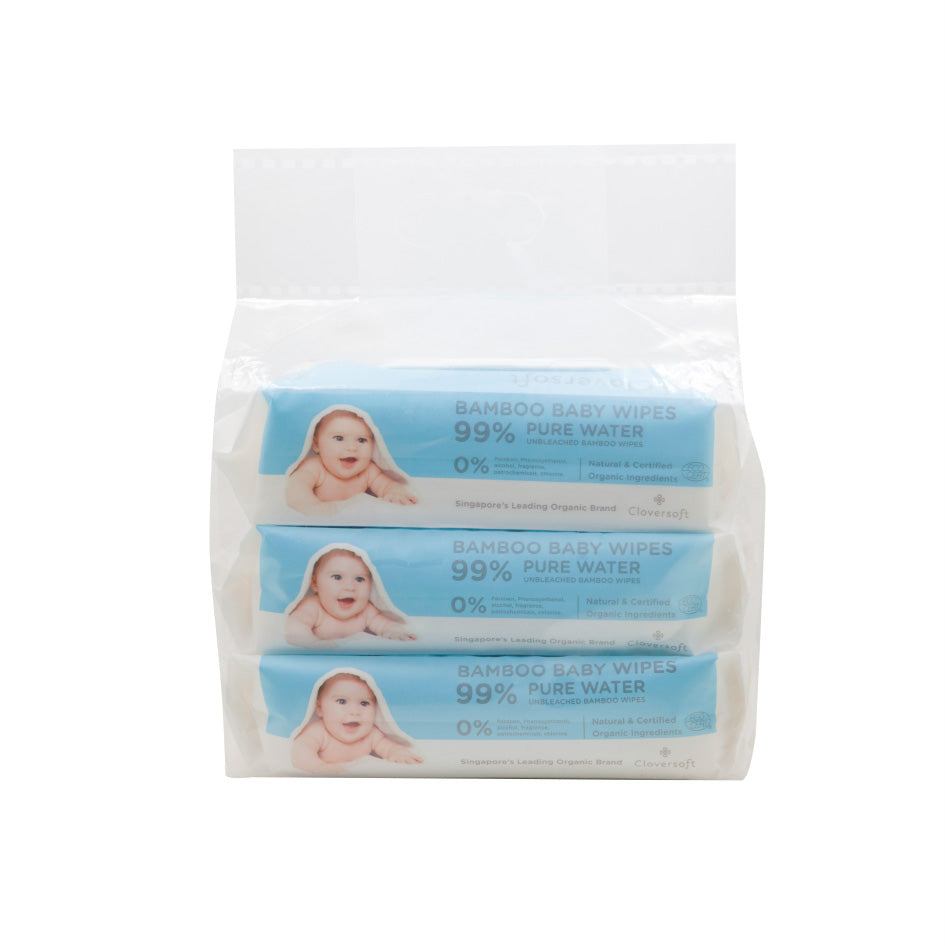Unbleached Bamboo Pure Water Organic Baby Wipes 3 X 70 Sheets (Value Bundle 3 sets - total 9 packs)