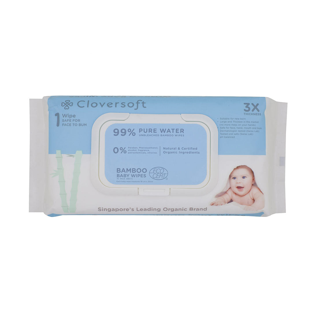 Unbleached Bamboo Pure Water Organic Baby Wipes 3 X 70 Sheets (Value Bundle 3 sets - total 9 packs)