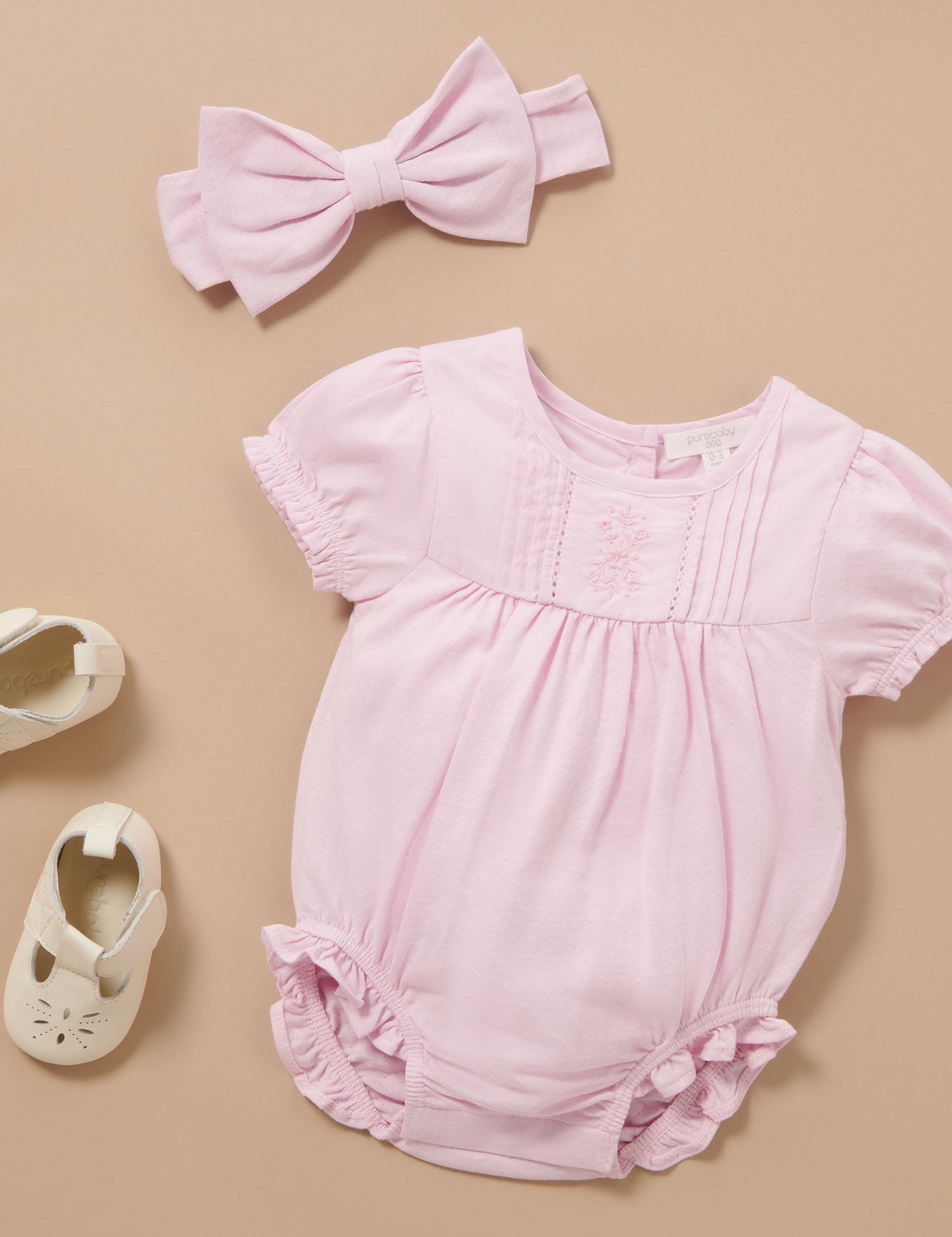 Pointelle Romper and Headband Rose Water