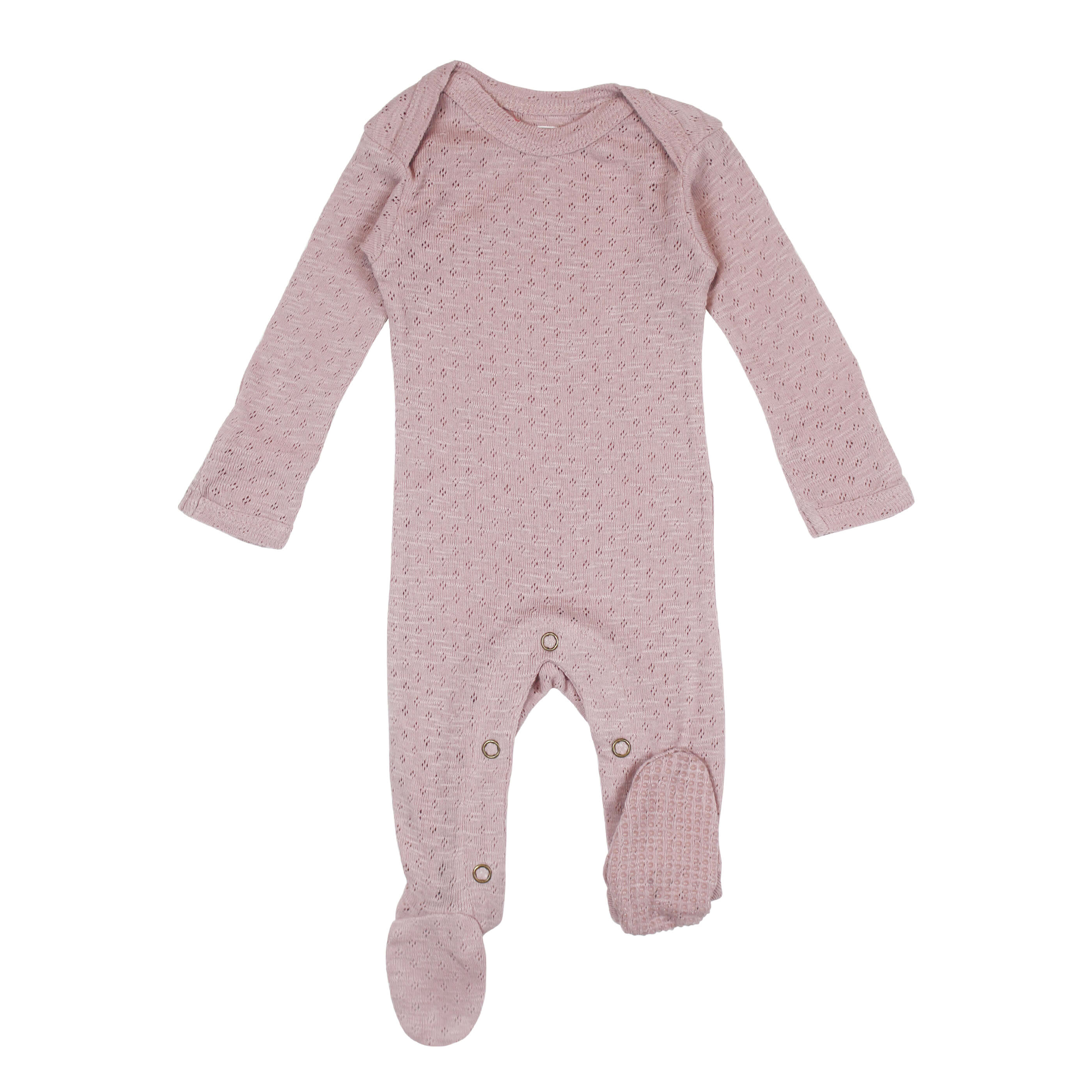 Pointelle Lap-Shoulder Baby Footie in Thistle