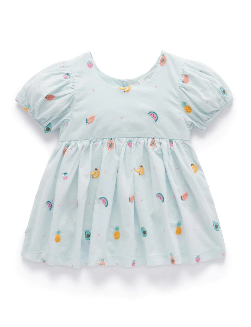 Fruit Embroidered Baby Dress | Purebaby Ruffle Sleeve Dress the baby closet Fruit Embroidered Baby Dress | Purebaby Ruffle Sleeve Dress the baby closet