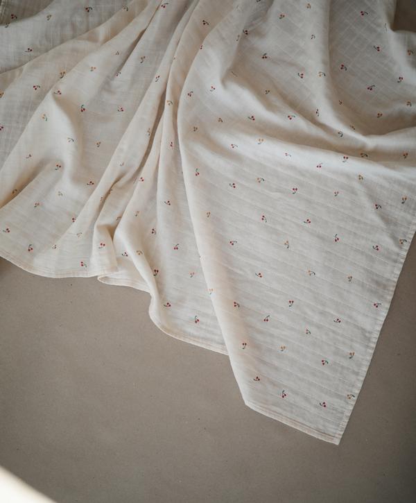 Muslin Swaddle Blanket Organic Cotton (Cherries)